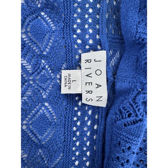 Joan Rivers Cardigan Sz L Open Crochet Knit Boho Beach Blue Lagenlook Shawl New - Picture 6 of 13